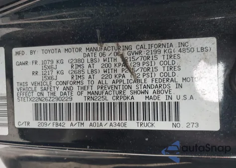 2006 Toyota Tacoma z USA, uszkodzony, nr VIN 5TETX22N26Z290229